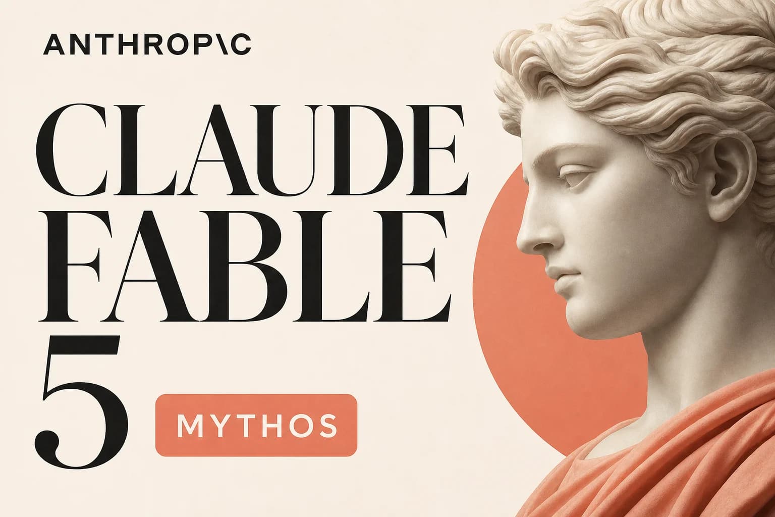 Cover éditoriale générée pour Anthropic Claude Fable 5, avec le nom Anthropic, le titre Claude Fable 5 et un badge Mythos dans une palette ivoire, noir et corail.