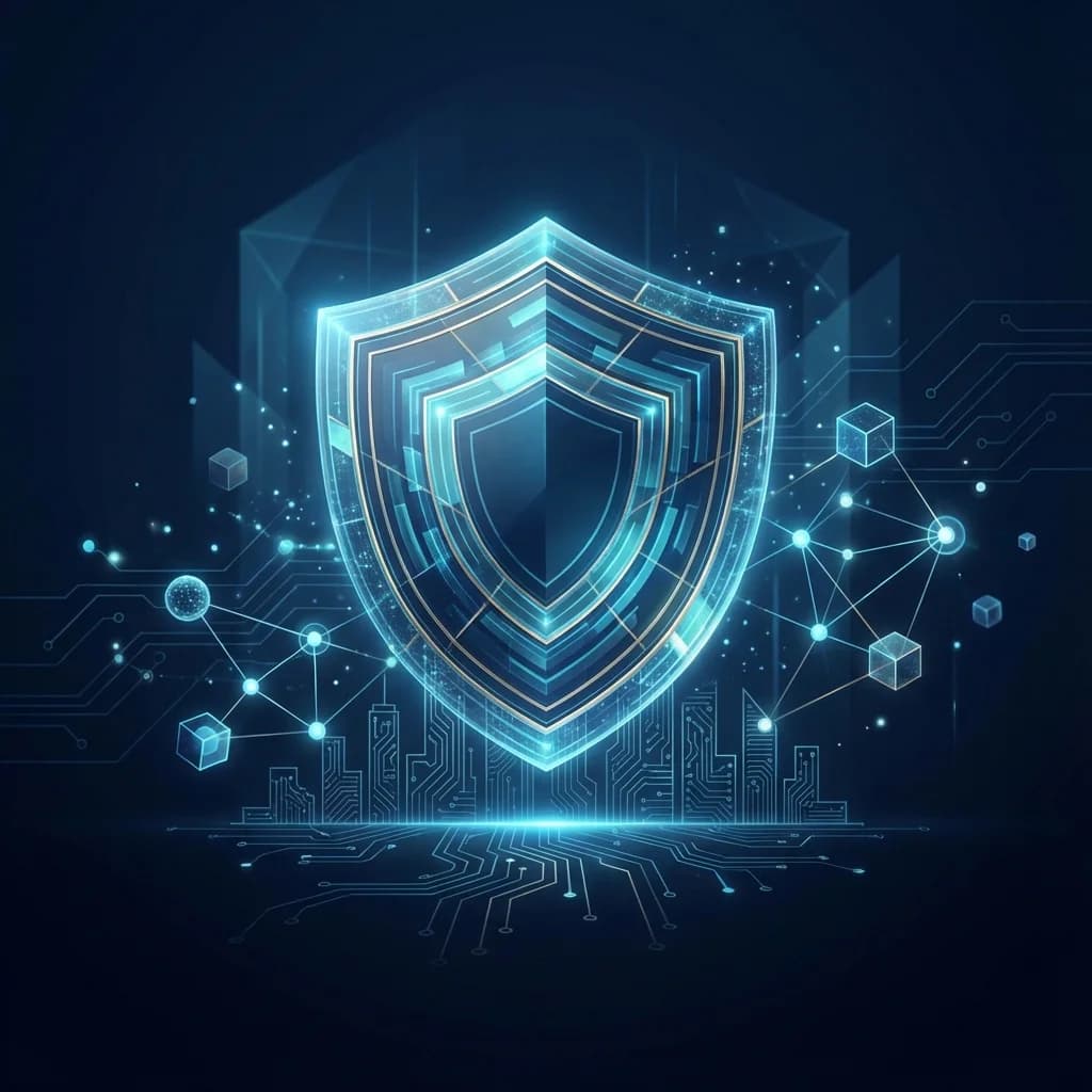 Illustration cybersécurité PME 2025 : bouclier numérique protégeant des données entreprise contre les cybermenaces