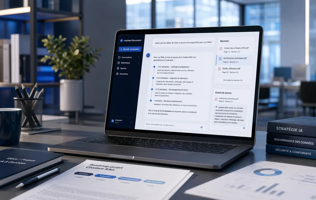 Interface documentaire abstraite reliant documents internes, recherche sémantique et réponses sourcées
